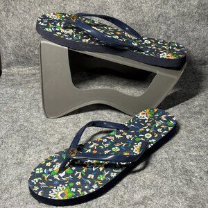 Tory Burch Flip Flops - Size 8 - Navy Blue Floral Pattern Sandals